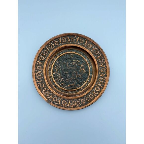 TREE of LIFE Antique Hand Hammered Middle Eastern Copper Tray - Picture 1 of 8